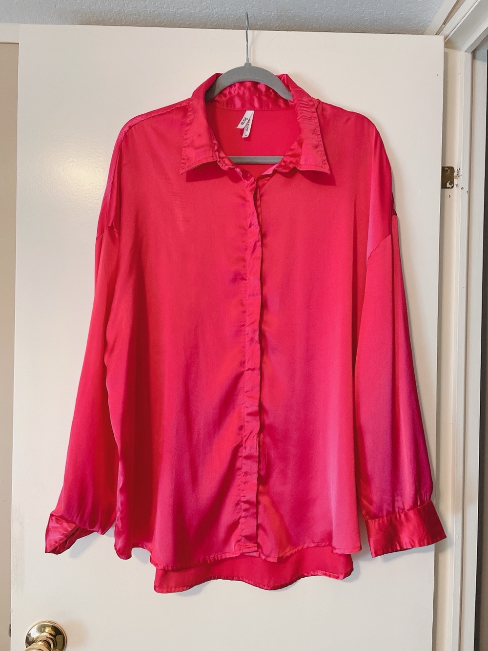 Truth NYC Hot Pink Polyester Silky Button Down Blouse Size 1X